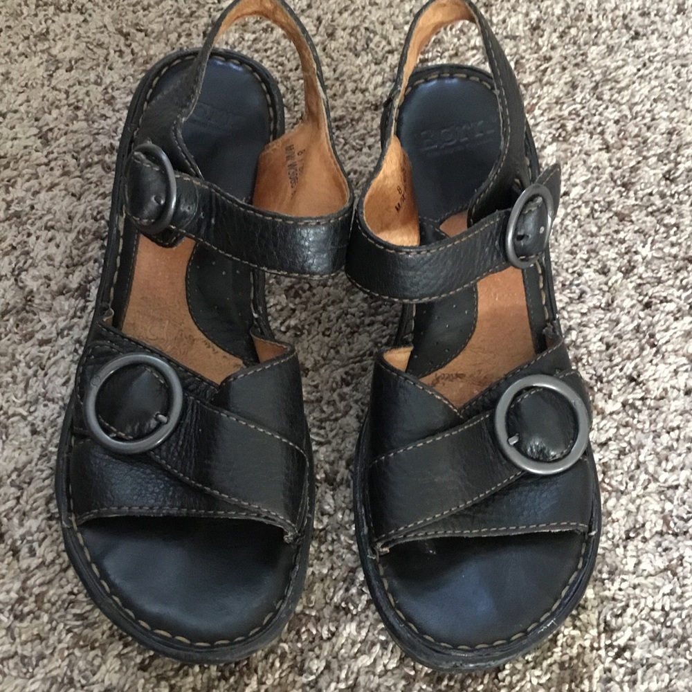 BORN black leather sandals